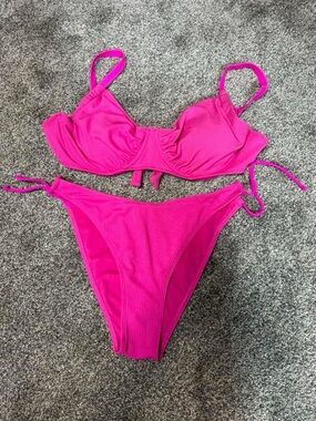 SHEIN Hot Pink Ribbed Two-Piece Bikini Set